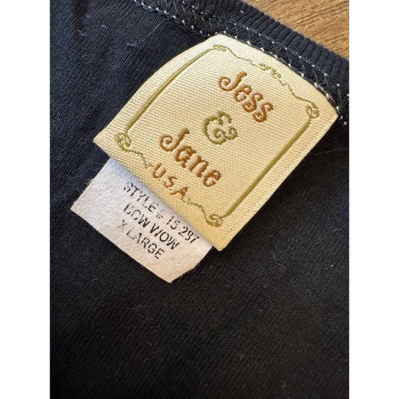 Jess & Jane Bow Wow Dog Graphic V-Neck Top 100% Cotton Black XL Made USA New - Picture 15 of 16